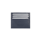 Blue leather card holder lying flat featuring Renato Borzatta embossed logo
