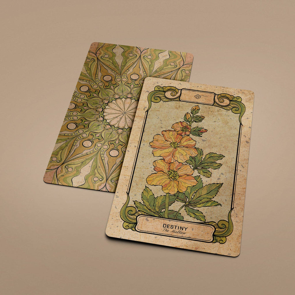 Dark Synevyr Botanica Oculta Tarot Deck 80 Cards - tarot card close-up with botanical illustration DESTINY