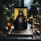 Dark Synevyr Grunge Goddess Tarot Deck 80 Cards - THE ALCMEMIST card, standing on a deck box