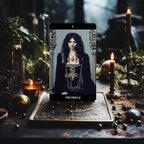 Dark Synevyr Grunge Goddess Tarot Deck 80 Cards - THE ORACLE card displayed with candles and moss