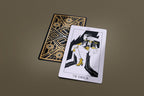Dark Synevyr The Golden Path Tarot Deck 80 Cards - card back design showing geometric gold pattern next to face-up card