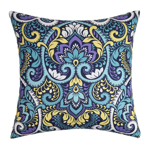Outdoor Floral Cushion Cover front view with blue and purple mandala pattern