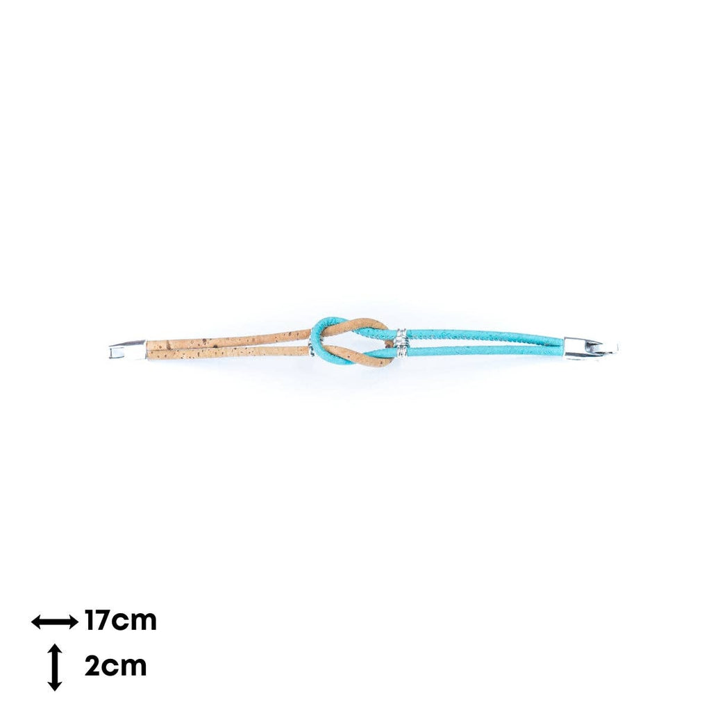 Meninas Bonitas Cork Knot Design Handmade Bracelet 17x2cm - light blue – technical – view of the 17cm length and 2cm width dimensions with a silver-tone clasp.