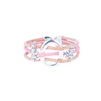 Meninas Bonitas Cork Multi-Colour Floral Handmade Bracelet 19x2.5cm – front view – pink cork variant with silver-tone floral charms.