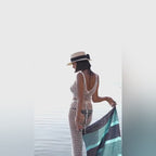 Miami Beach Navy & Fuchsia Fouta Towel 1x2m - video - lifestyle