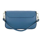 Renato Borzatta Avio Blue Leather Small Shoulder Bag 22x12x3cm – back view – blue leather bag showing smooth grain and strap attachment.